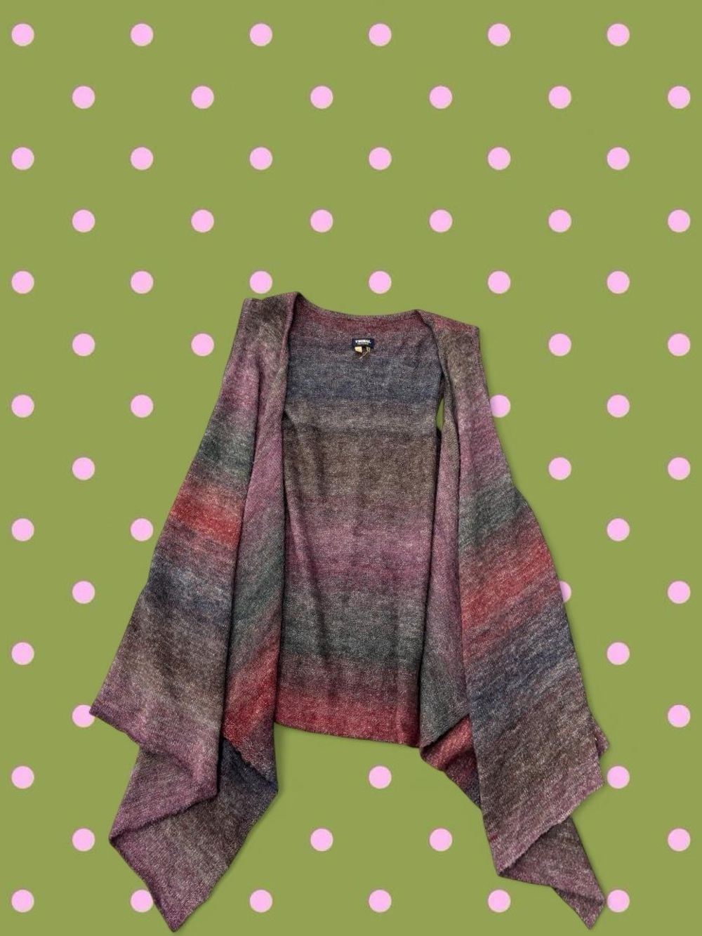 Tribal Multicolor Ombre Open-Front Knit Wrap Cardigan - Purple, Red, Green